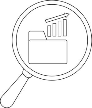 A folder with a bar graph under a magnifying glass is depicted vector