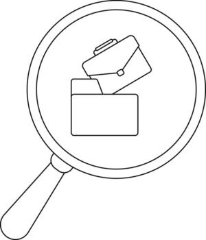 A magnifying glass focuses on a briefcase emerging from a file folder vector