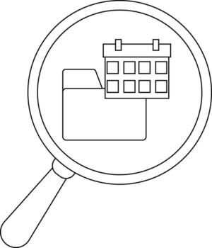 un aumentador vaso se enfoca en un calendario icono conectado a un carpeta icono vector