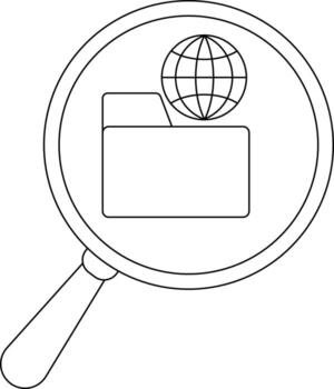 un aumentador vaso se enfoca en un carpeta icono coronado por un globo sugerencia datos buscar vector