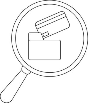 A magnifying glass reveals a credit card atop a file folder creating a digitalage security concept vector