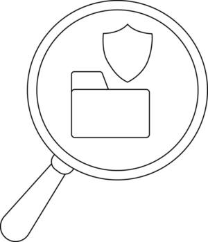 un aumentador vaso marcos un carpeta icono junto a un proteger icono todas prestados en línea Arte vector