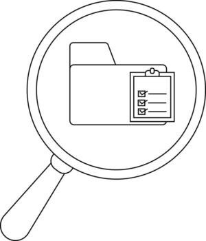 Magnifying glass over a file folder with a checklist attached featuring checked boxes vector