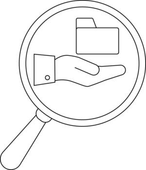 Magnifying glass focuses on a hand holding a file folder vector