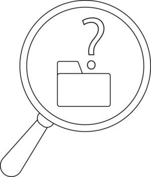 Magnifying glass over file icon with question mark indicating search or query related to data vector