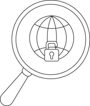 un aumentador vaso se enfoca en un globo con un candado representando Internet seguridad vector