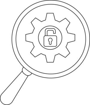 un aumentador vaso marcos un engranaje con un abierto candado dentro todas resumido en negro vector