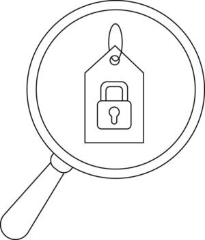 A magnifying glass focuses on a tag with a padlock symbol indicating security or inspection vector