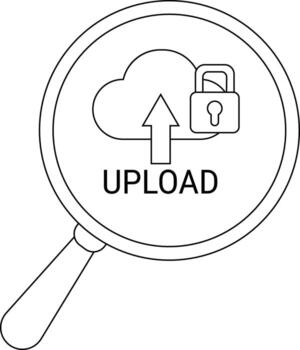 lupa visita un nube arriba flecha candado y subir texto dentro el lente vector