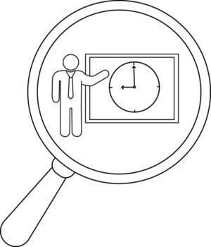 aumentador vaso demostración un persona presentación un reloj en un pizarron vector