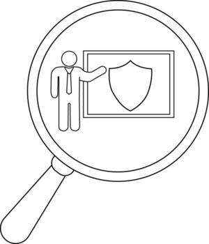 resumido aumentador vaso muestra un figura presentación un proteger en un enmarcado monitor vector