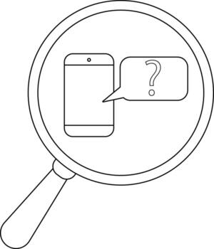 un aumentador vaso examina un teléfono cuales es expresando un pregunta en un habla burbuja vector