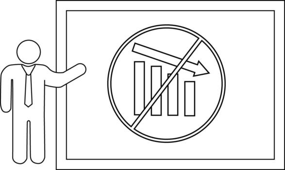 A person pointing to a chart inside a circle with a slash indicating a decline vector