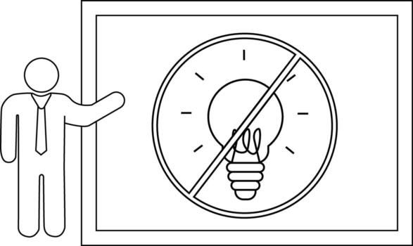 Man presenting a sign light bulb within circle crossed out vector