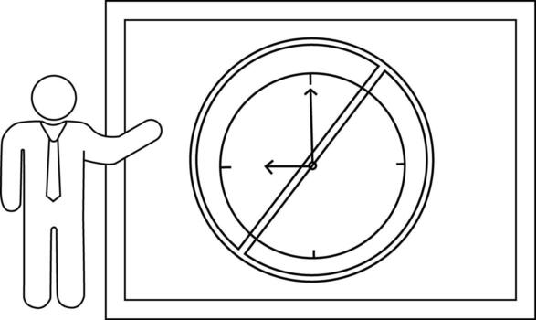 Person presenting board with clockcrossed suggesting time constraints or restrictions vector