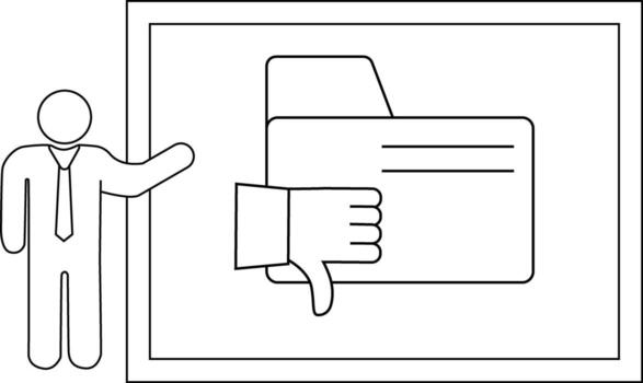 Presentation displays a thumbsdown on a file folder next to a person pointing vector