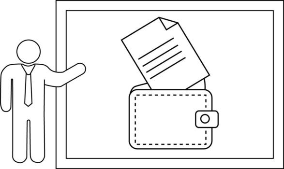 A figure presenting a wallet overflowing with documents inside a frame vector