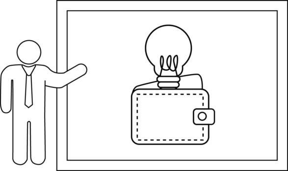 un figura regalos un billetera con un bombilla en parte superior desplegado en un bordeado marco vector