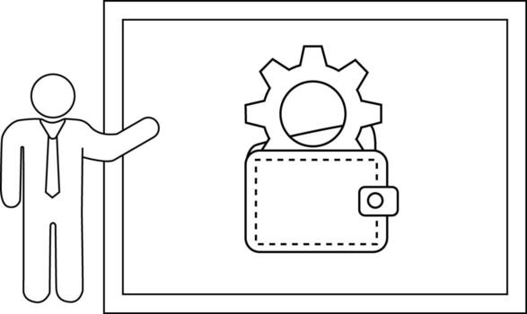 hombre regalos un diagrama de engranaje encima un billetera dentro un enmarcado monitor vector