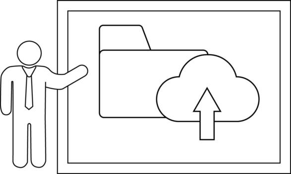 A figure presents a file folder icon with an upload symbol within a frame vector