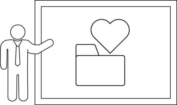 A figure presents a whiteboard showing a file folder with a heart emerging from it vector