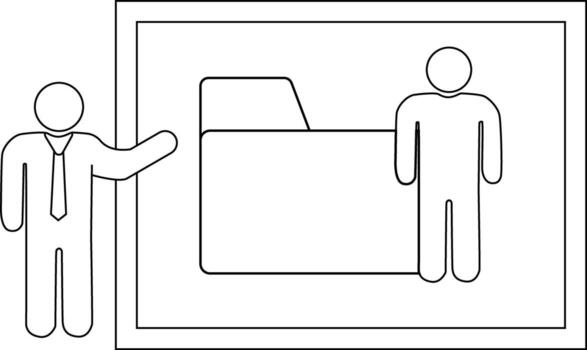 un estilizado imagen caracteristicas dos cifras siguiente a un carpeta símbolo dentro un marco vector