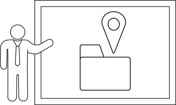 Figure presents diagram file folder below map pin inside square vector