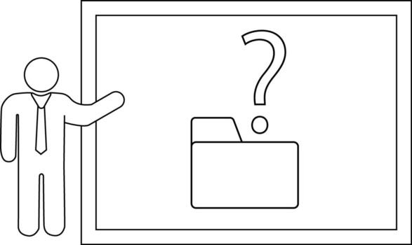 Person presents a file folder with a question mark in a framed display vector