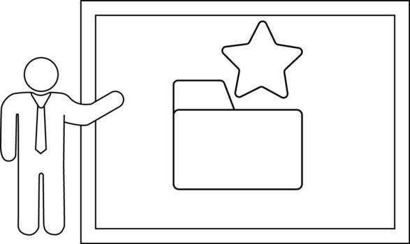 Presentation shows stick figure pointing to a starmarked file folder on a framed board vector