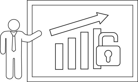 A figure presents a growth chart with an open padlock symbol vector