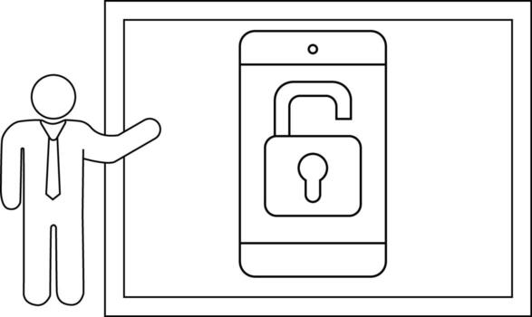 Figure presents a screen displaying unlocked phone symbolic of security access vector