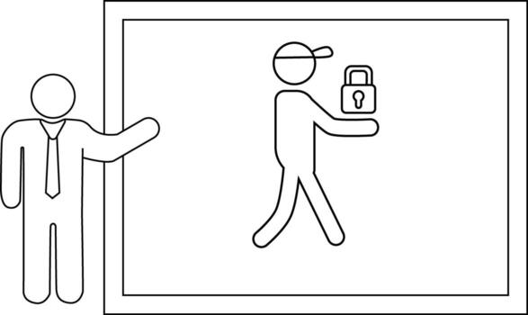 Presentation shows a stick figure holding a padlock while another stick figure gestures toward the image vector
