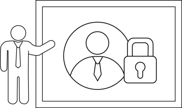 Stick figure presents user profile lock on screen concept of account security vector