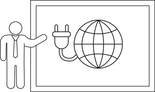 A person presenting a plug connected to a globe inside a frame vector