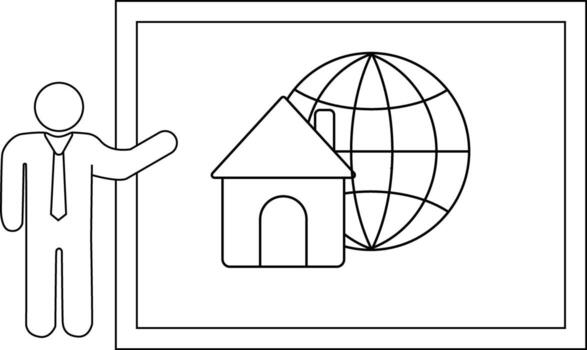 un palo figura regalos un casa y globo diagrama dentro un bordeado marco vector