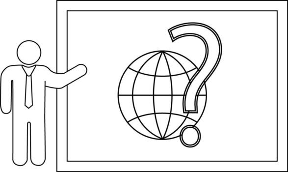 un palo figura regalos un pizarron con un globo y pregunta marca dibujado en eso vector