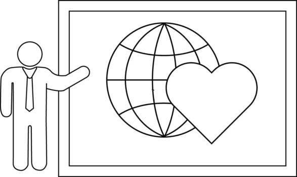 línea Arte muestra palo figura globo y corazón dentro un rectángulo contorno vector