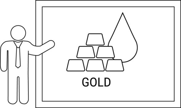 Presentation showing gold bars liquid drop with the word GOLD beneath A figure is pointing to the display vector