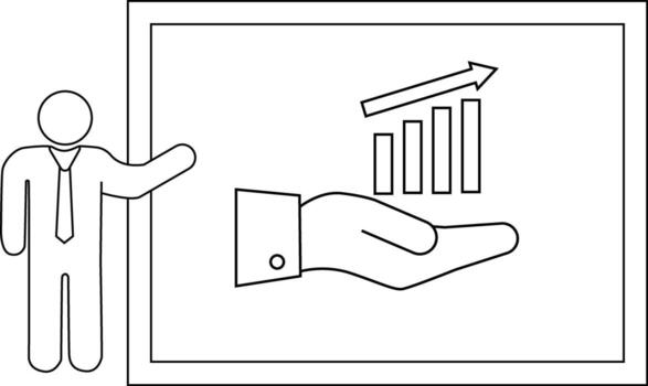 persona puntos a un tablero demostración creciente grafico en mano vector