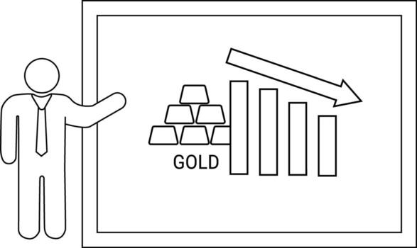 Man points to a chart showing declining gold prices vector