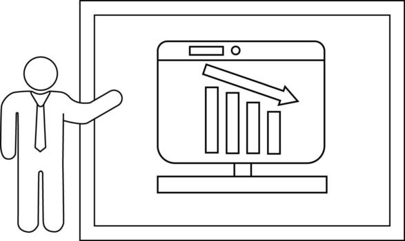 línea dibujo representa un presentador por un pantalla demostración un descendente grafico en un presentación vector