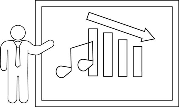 Presenter beside decline chart with music note on screen vector