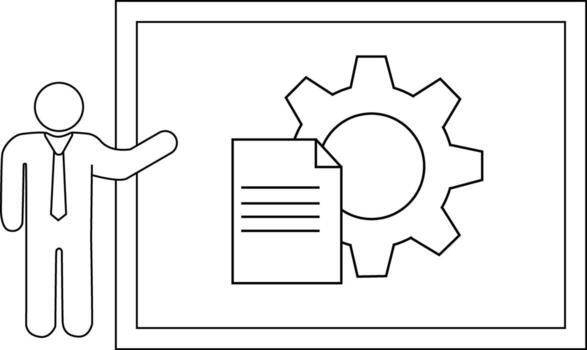 Man presents a chart with gear and document icons vector