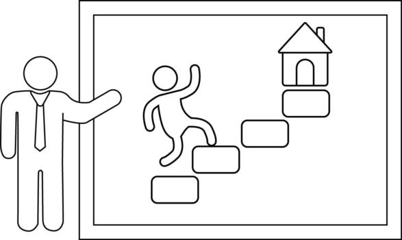 A presenter introduces the concept of achieving success visualized as steps leading to a house vector
