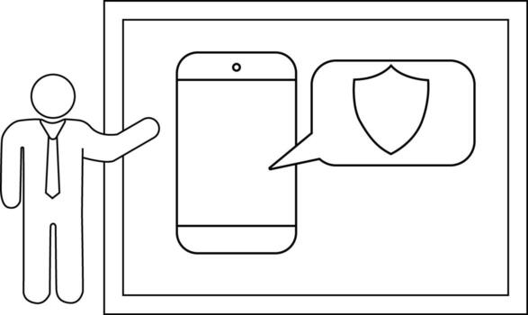 A figure presents a phone with a shield icon within a frame vector