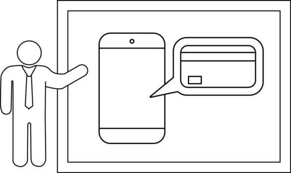 un palo figura regalos un teléfono mostrando un crédito tarjeta dentro un marco vector