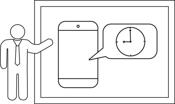 un palo figura regalos un teléfono mostrando un reloj leyendo 900 todas dentro un bordeado marco vector