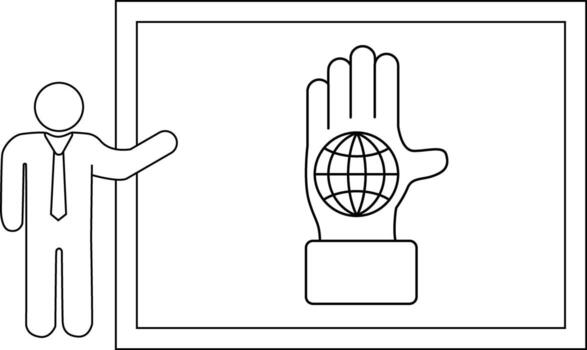 presentador gestos hacia un enmarcado imagen de un mano participación un globo vector
