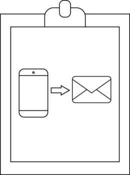 un portapapeles muestra un teléfono con un flecha señalando a un correo icono vector