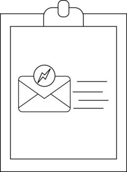 A clipboard displays an email icon with a lightning bolt accompanied by three horizontal lines vector